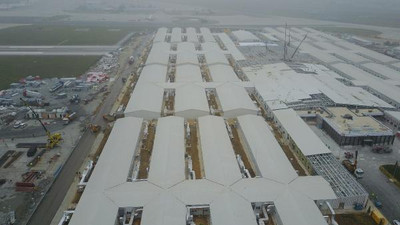 Atatürk Havalimanı'nda yapılan salgın hastanesindeki son durum havadan fotoğraflandı